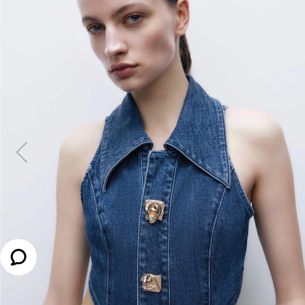 Denim Maxi Dress with Cutouts and Front Slit - Blue - Picture 4 of 9